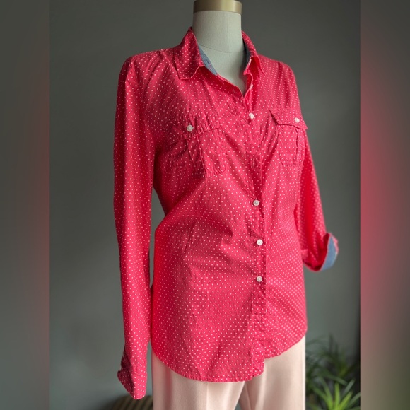Tommy Hilfiger Polka Dot Button-Up Shirt Pink and White M - Picture 9 of 9